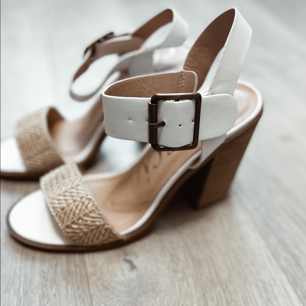 CCOCCI White and Tan Heeled Sandals